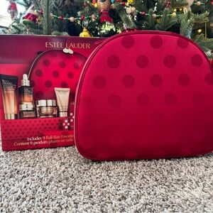 Estée Lauder 2025 Holiday Red Polka Dot Makeup Bag & Box, Empty, New